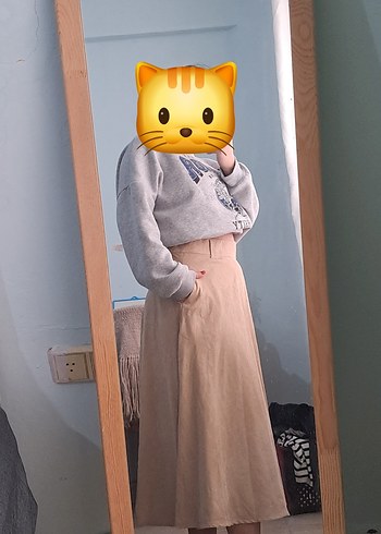 Bej Midi Pamuklu Salaş Etek - Görsel 2