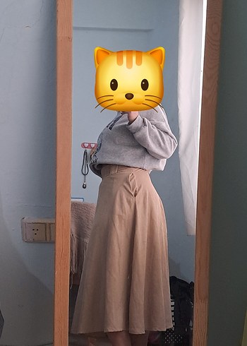 Bej Midi Pamuklu Salaş Etek - Görsel 6