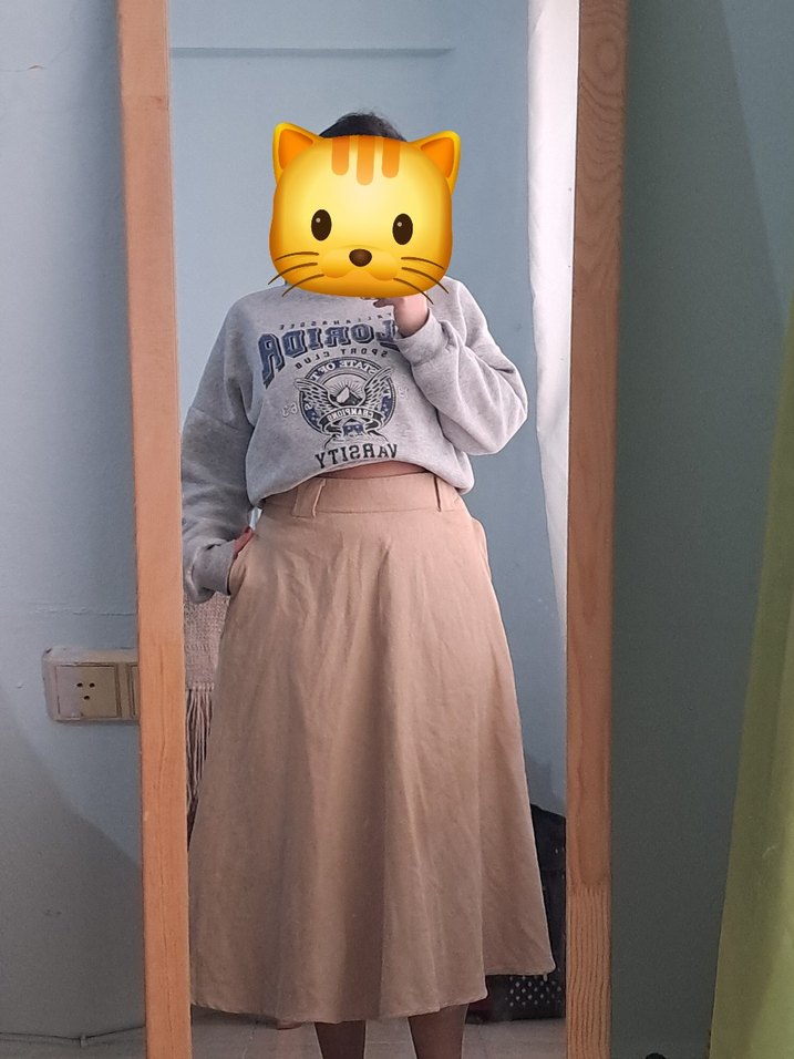 Bej Midi Pamuklu Salaş Etek - Görsel 5