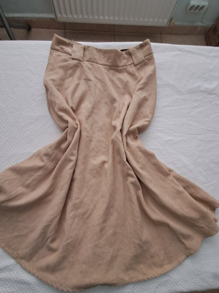 Bej Midi Pamuklu Salaş Etek - Görsel 3