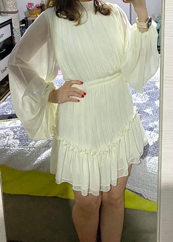 Beyaz Hakim Yaka Mini Elbise - Görsel 2