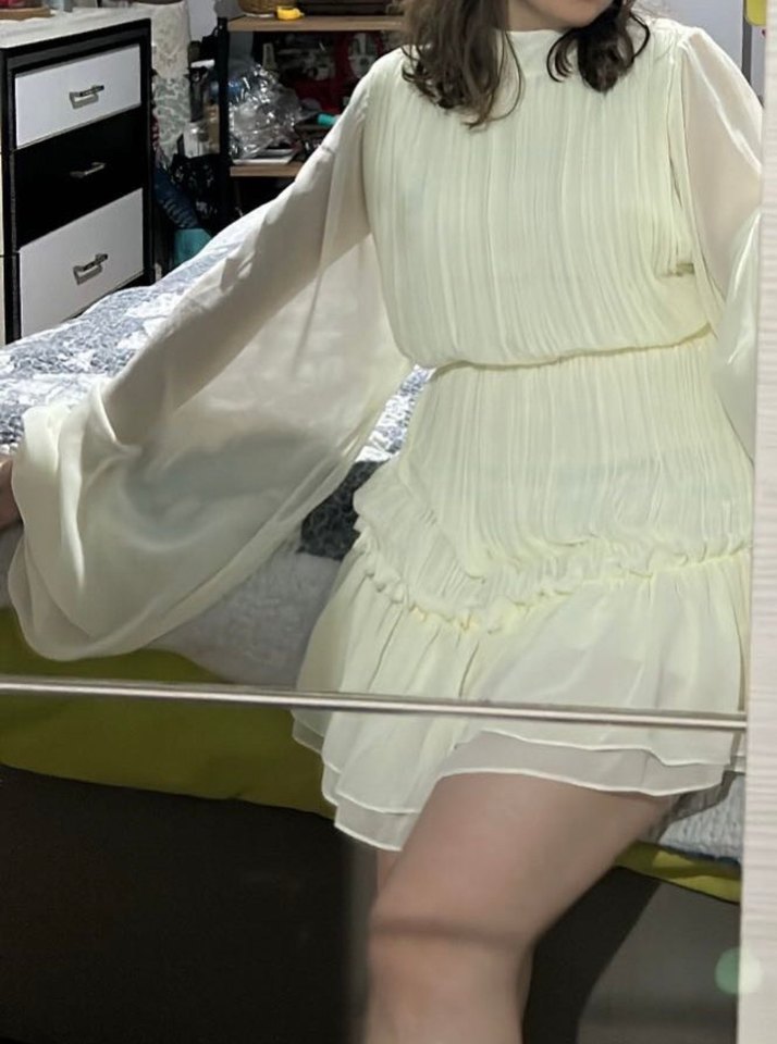 Beyaz Hakim Yaka Mini Elbise - Görsel 3