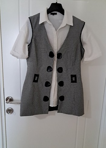 Düğmeli Gri Kısa Kadın Yelek - Görsel 5