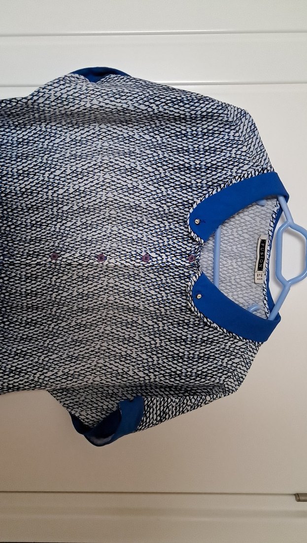 Düğmeli Kısa Kollu Mavi Fusion Gömlek - Görsel 2