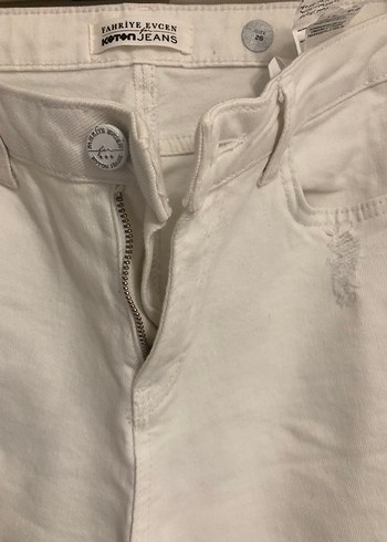 Koton Gri Beyaz Yırtık Denim Kadın Pantolon