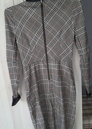 Uzun Kollu Gri Ekose Ofis Elbisesi - Görsel 4