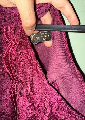 s Beden bordo Renk Bordo Dantel Detaylı Uzun Abiye Elbise