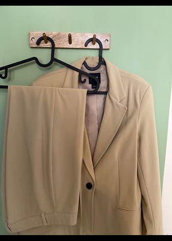 s Beden camel Renk Bej Kadın Ofis Midi Blazer Ceket