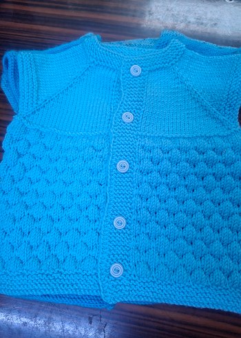 Bej Kısa Örgü Düğmeli Bebek Yeleği - Görsel 6