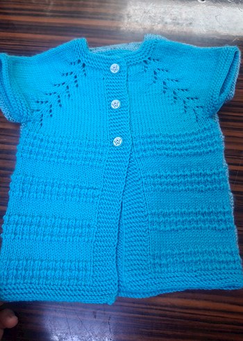 Bej Kısa Örgü Düğmeli Bebek Yeleği - Görsel 5