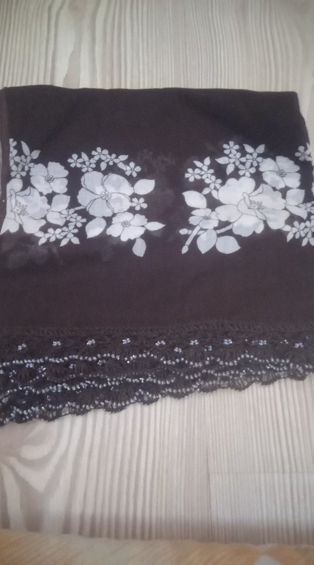 Dantel Detaylı Kahverengi Bohem küçük yazma - Görsel 2