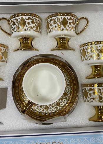 Altın Detaylı Beyaz Porselen Fincan Takımı kahve - Görsel 2