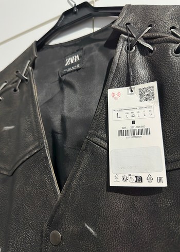Zara Hakiki Deri Vintage Görünümlü Yelek - Görsel 2
