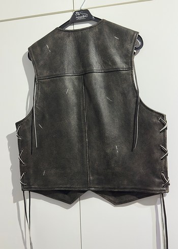 Zara Hakiki Deri Vintage Görünümlü Yelek - Görsel 4