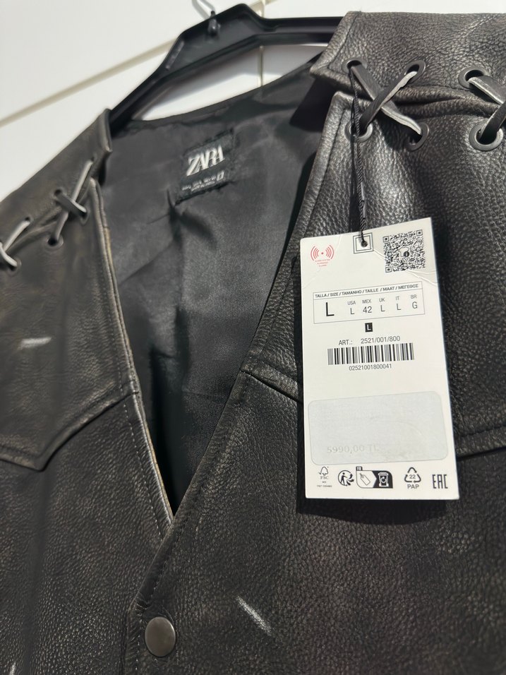 Zara Hakiki Deri Vintage Görünümlü Yelek - Görsel 2
