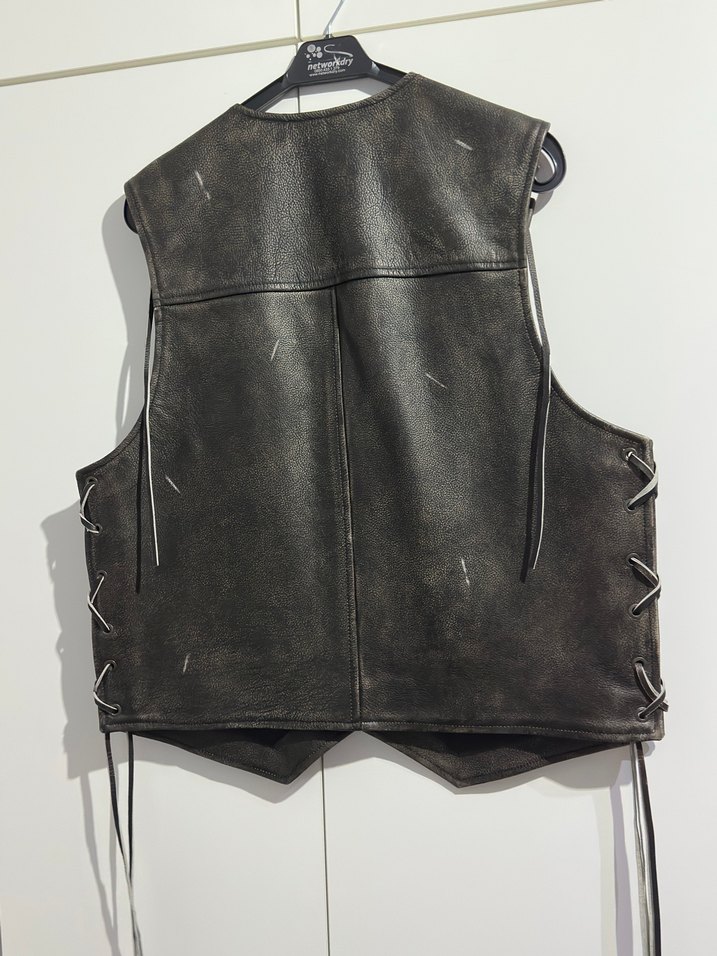 Zara Hakiki Deri Vintage Görünümlü Yelek - Görsel 4