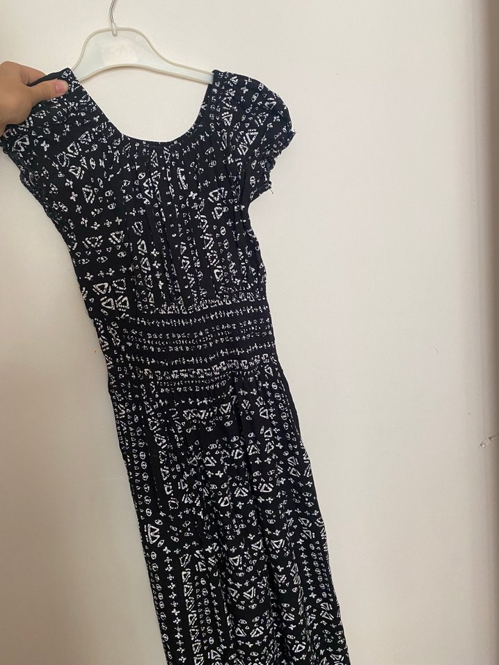 Siyah Uzun  Desenli Yaz Elbisesi - Görsel 2