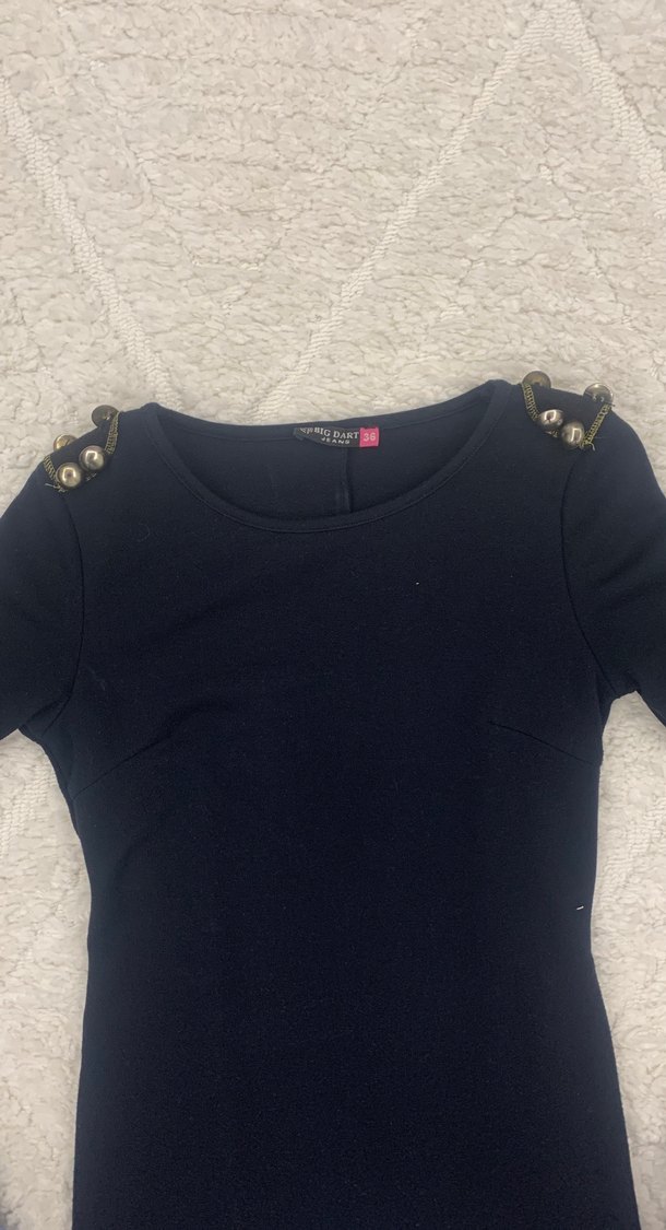 Omuz Apoletli Lacivert Mini Elbise - Görsel 2