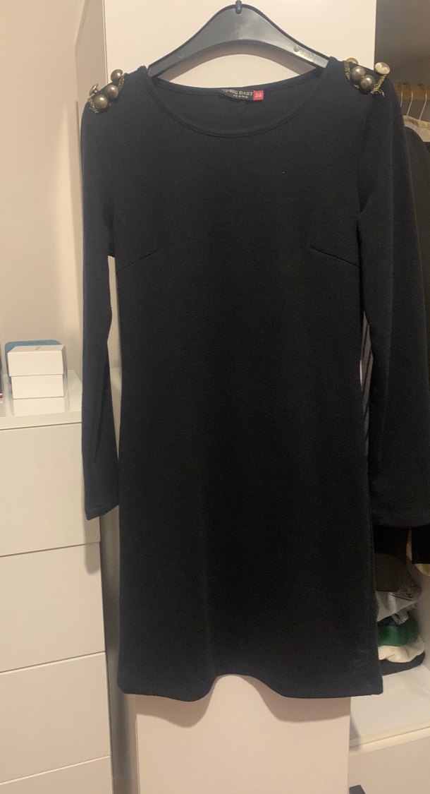 Omuz Apoletli Lacivert Mini Elbise - Görsel 3