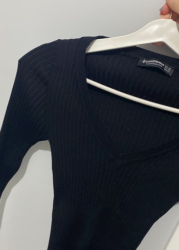 Siyah V Yaka İnce Örgü Kadın Kazak - Görsel 4