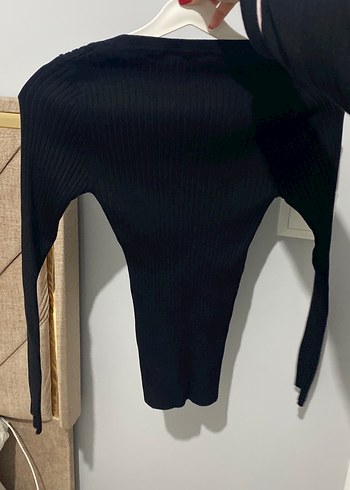Siyah V Yaka İnce Örgü Kadın Kazak - Görsel 3