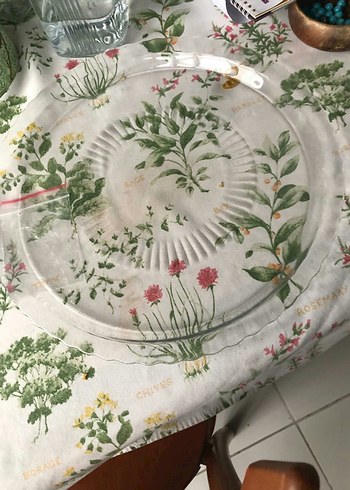 Vintage Nakışlı Beyaz Cam Kapaklı Servis Tabağı - Görsel 6