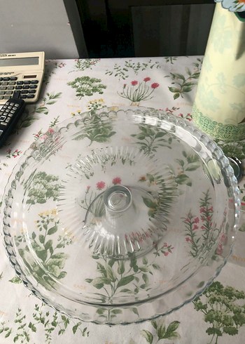 Vintage Nakışlı Beyaz Cam Kapaklı Servis Tabağı - Görsel 3