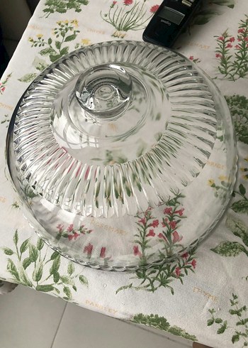 Vintage Nakışlı Beyaz Cam Kapaklı Servis Tabağı - Görsel 4