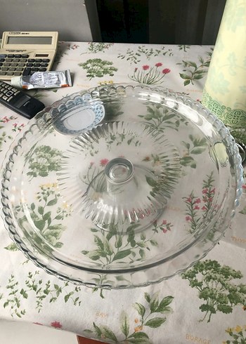 Vintage Nakışlı Beyaz Cam Kapaklı Servis Tabağı - Görsel 2