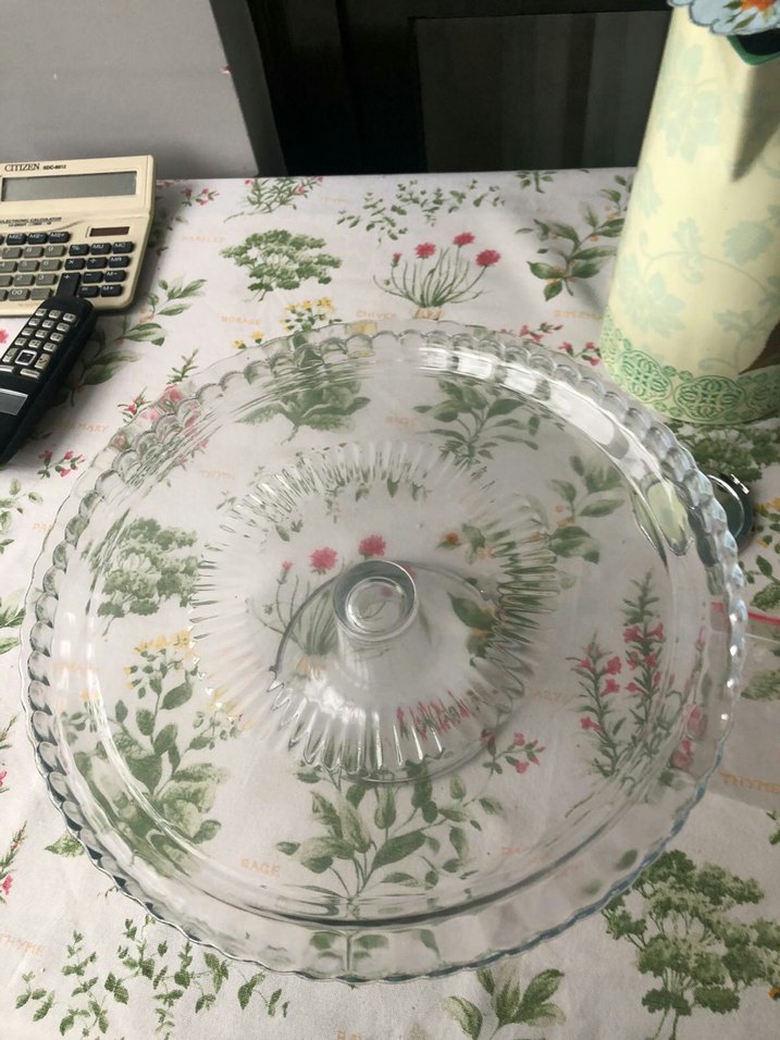 Vintage Nakışlı Beyaz Cam Kapaklı Servis Tabağı - Görsel 3