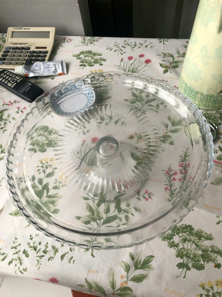 Vintage Nakışlı Beyaz Cam Kapaklı Servis Tabağı - Görsel 2
