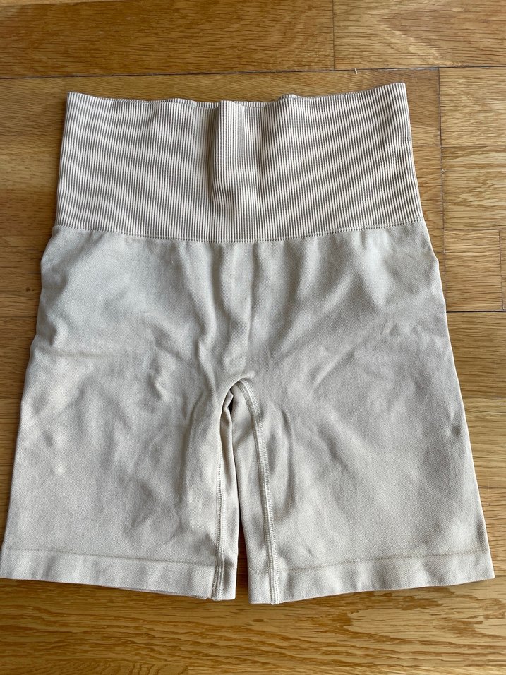 Kadın Bej Mini Pamuklu Spor Tayt spor şortu - Görsel 2