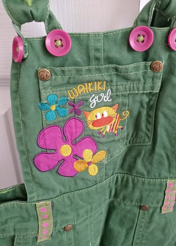 Renkli Nakışlı Kız Çocuk Yeşil Salopet - Görsel 2