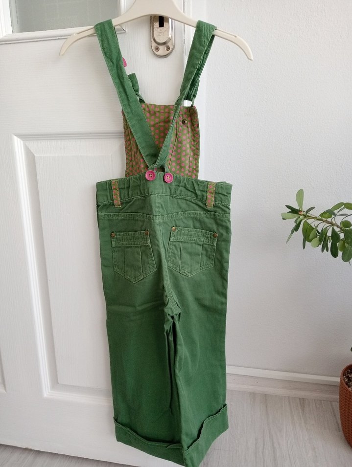 Renkli Nakışlı Kız Çocuk Yeşil Salopet - Görsel 3