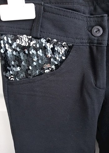 Kız Çocuk Siyah Payetli Dar Kesim Kot Pantolon - Görsel 3