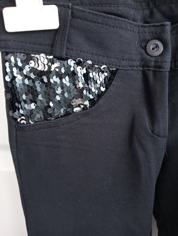 Kız Çocuk Siyah Payetli Dar Kesim Kot Pantolon - Görsel 3