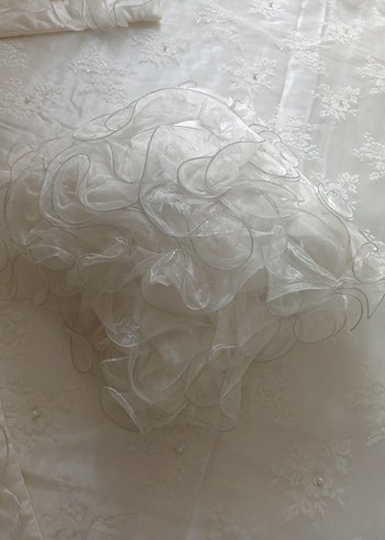 tüllü İncili Beyaz Parlak Yatak Örtüsü - Görsel 5