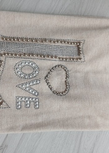 Uzun Kollu Bej Kadın Triko Tunik - Görsel 5