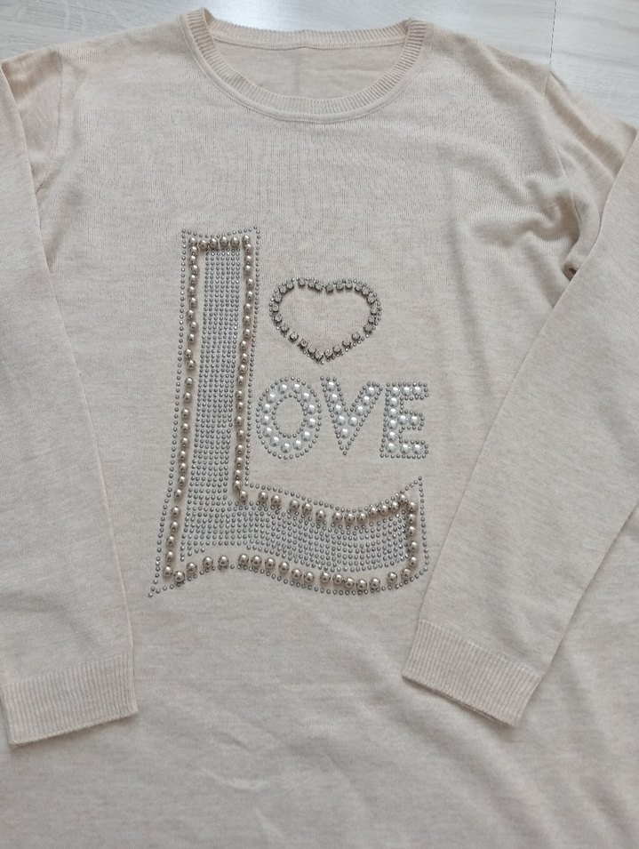 Uzun Kollu Bej Kadın Triko Tunik - Görsel 3