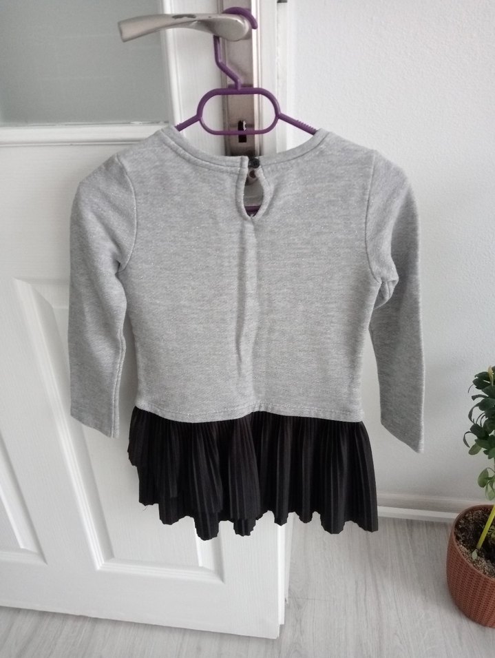 Kız Çocuk Uzun Kollu Gri Elbise - Görsel 3