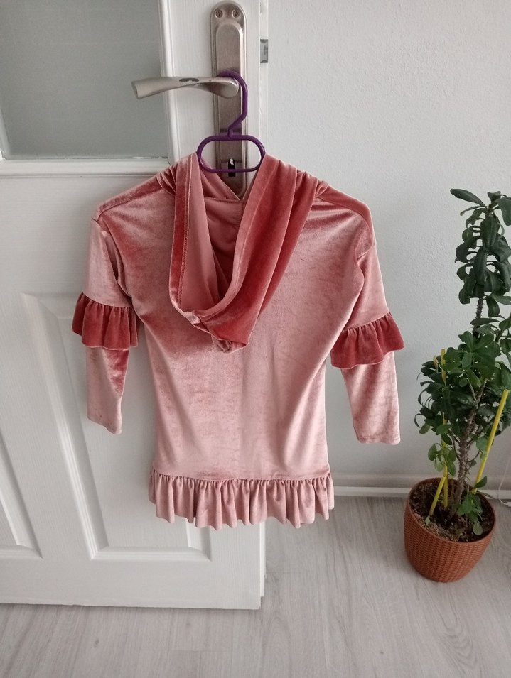 Pembe Kadife Fırfırlı Kız Elbisesi - Görsel 2