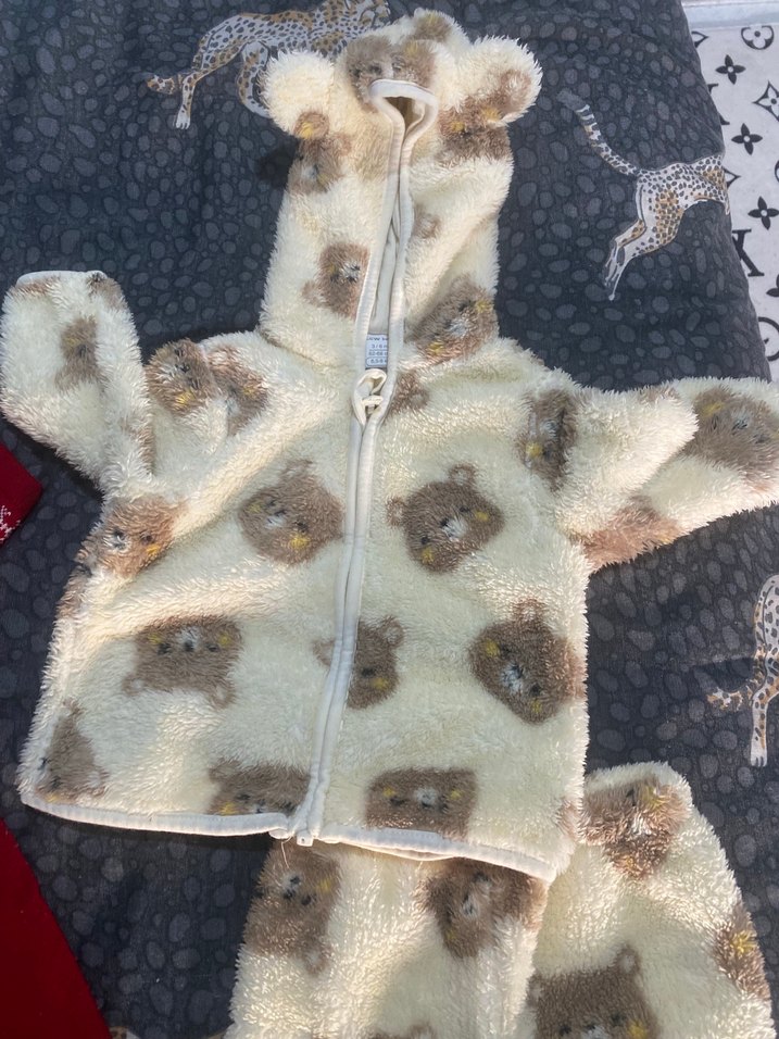 Kırmızı Bebek Triko Tulum ve Ayıcık Desenli Polar Takım - Görsel 3