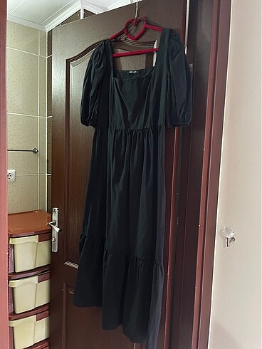 LC Waikiki siyah keten yazlık balon kol elbise cok tatlı