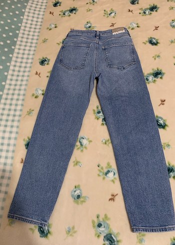 Düğmeli Normal Kesim Mavi Kadın Kot Pantolon - Görsel 3