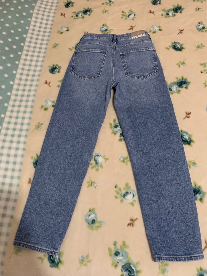 Düğmeli Normal Kesim Mavi Kadın Kot Pantolon - Görsel 3