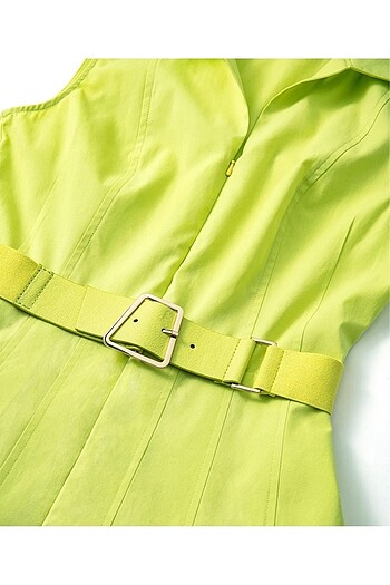 xs Beden yeşil Renk İpekyol Kemerli Gömlek Yaka Elbise