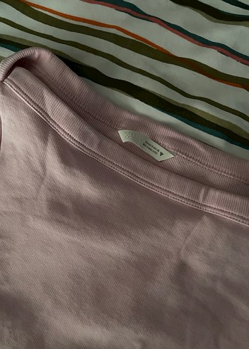 Zara Zara Pembe Tişört, Kayık Yaka, Kısa Kollu