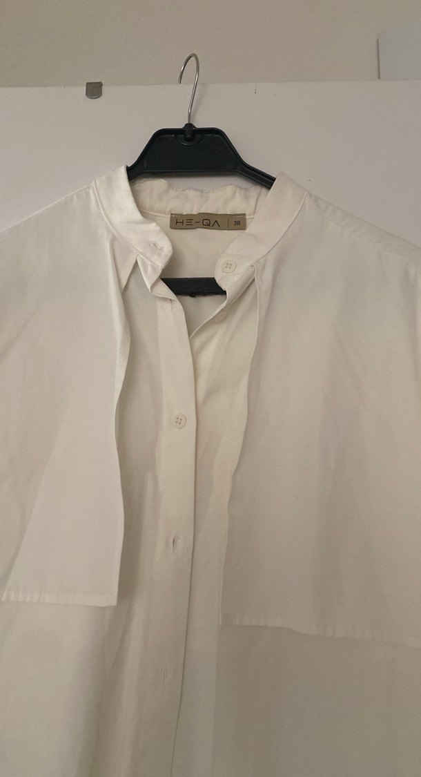 Beyaz Keten Midi Kadın Gömlek Heqa gömlek - Görsel 2