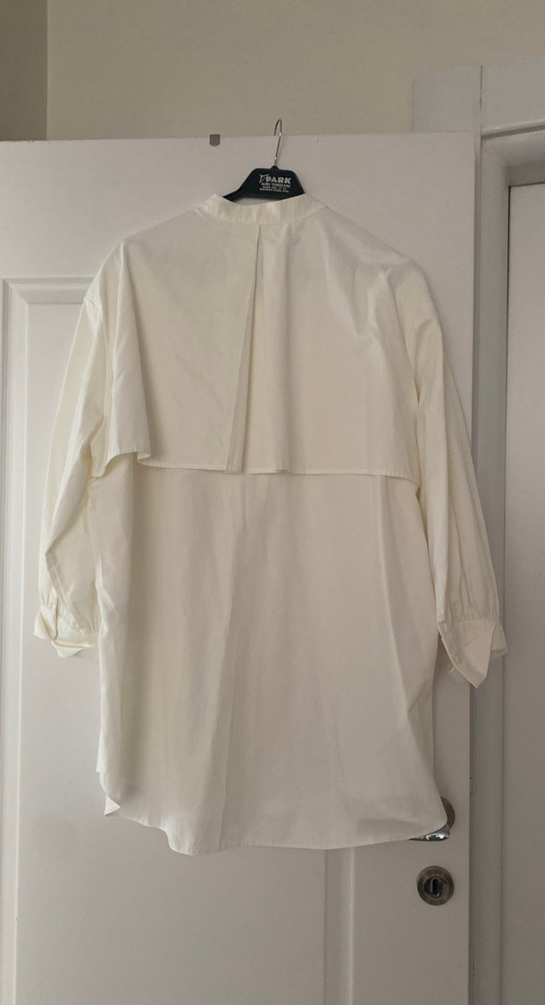 Beyaz Keten Midi Kadın Gömlek Heqa gömlek - Görsel 4