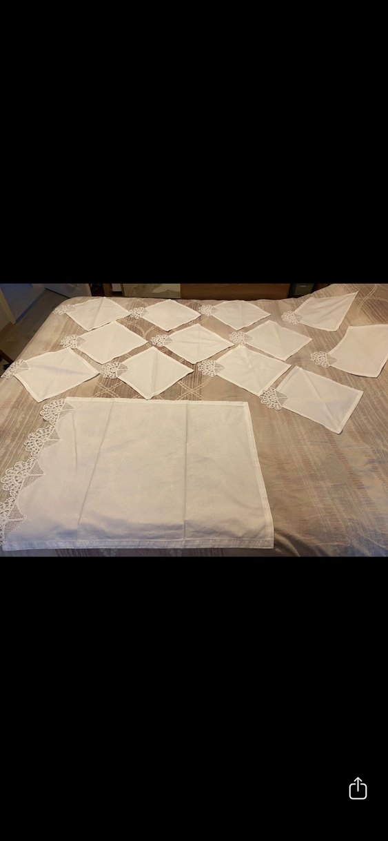 Dantel Detaylı Beyaz Keten Peçeteler - Görsel 3